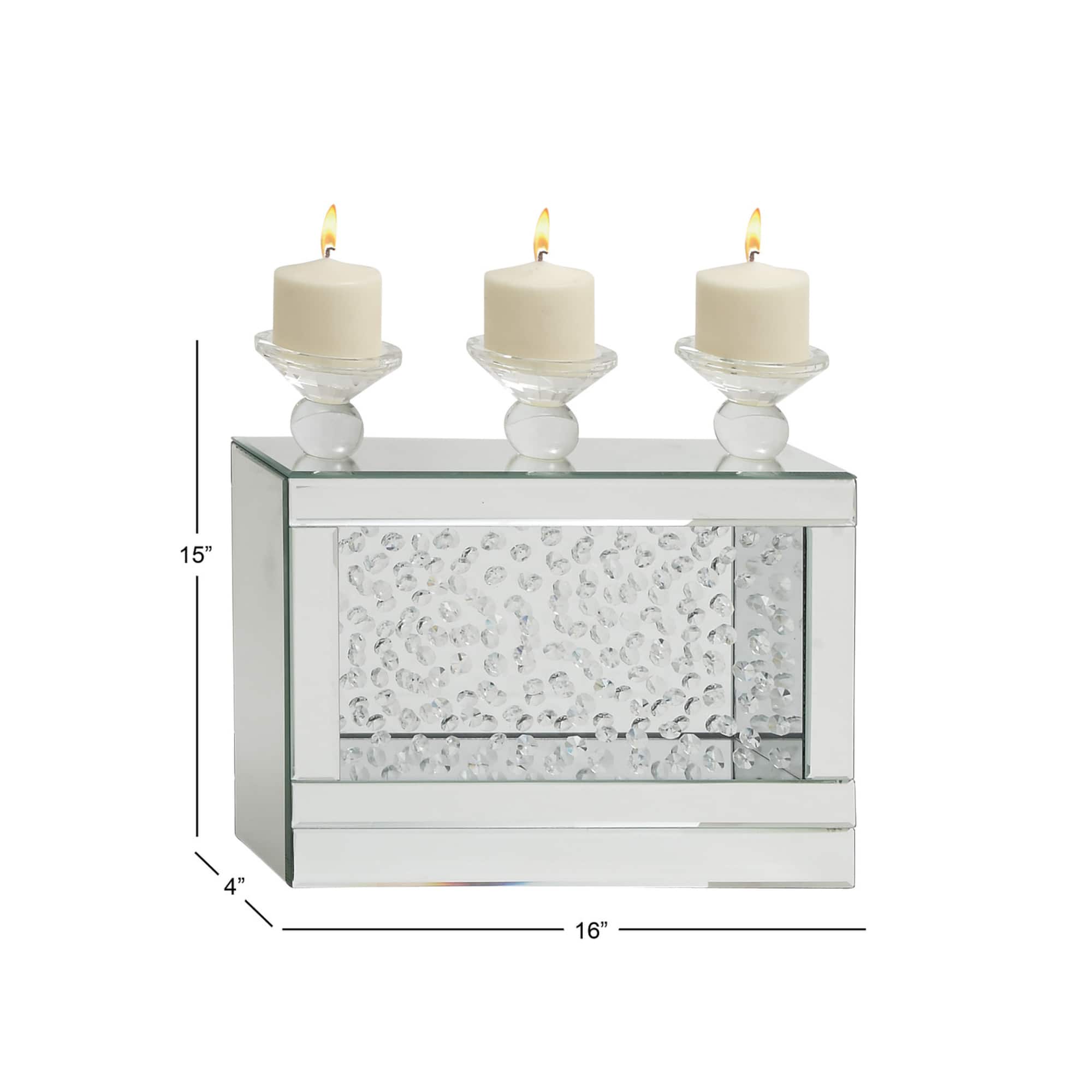 16" Silver Wood Glam Candlestick Holder